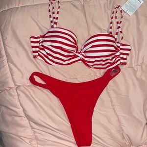 Red and white bikini